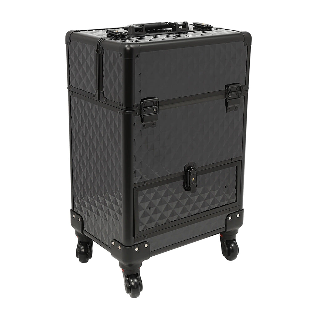 Valise esthétique noire aluminium à roulettes robuste pro-Nailona