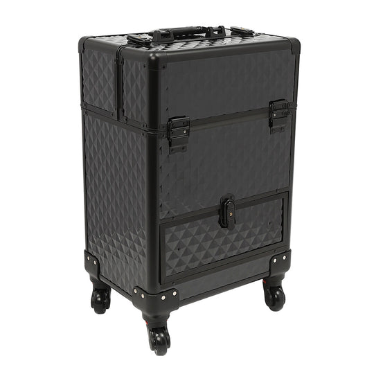 Valise esthétique noire aluminium à roulettes robuste pro-Nailona