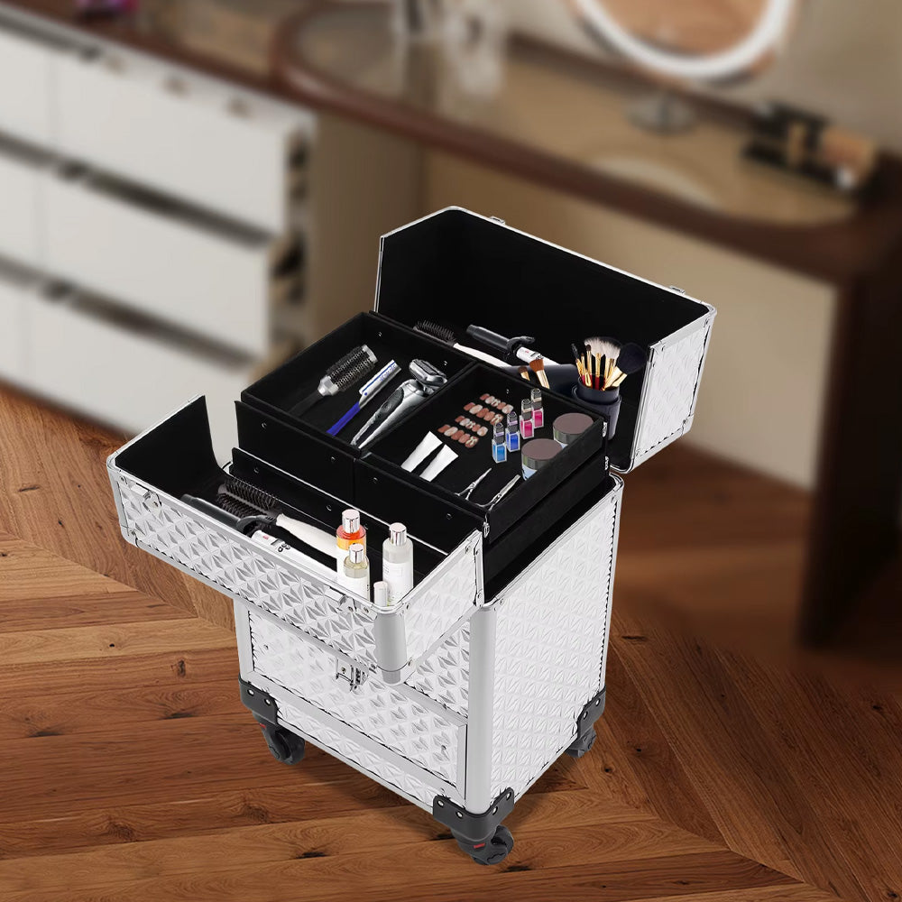 Valise esthétique ongle argentée à roulettes-Nailona