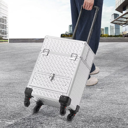 Valise esthétique ongle argentée à roulettes-Nailona
