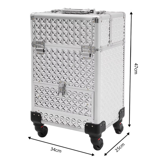 Valise esthétique ongle argentée à roulettes-Nailona