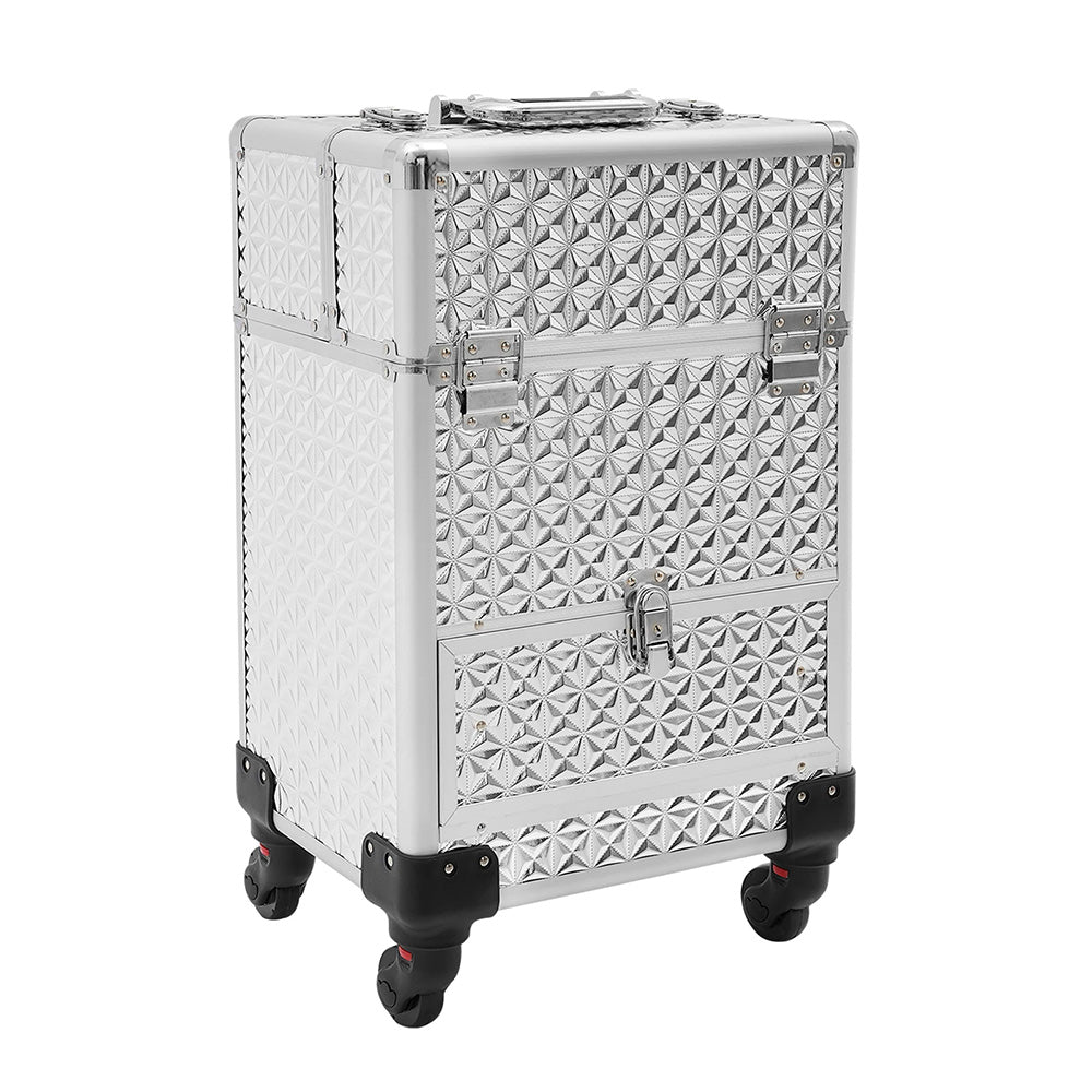 Valise esthétique ongle argentée à roulettes-Nailona