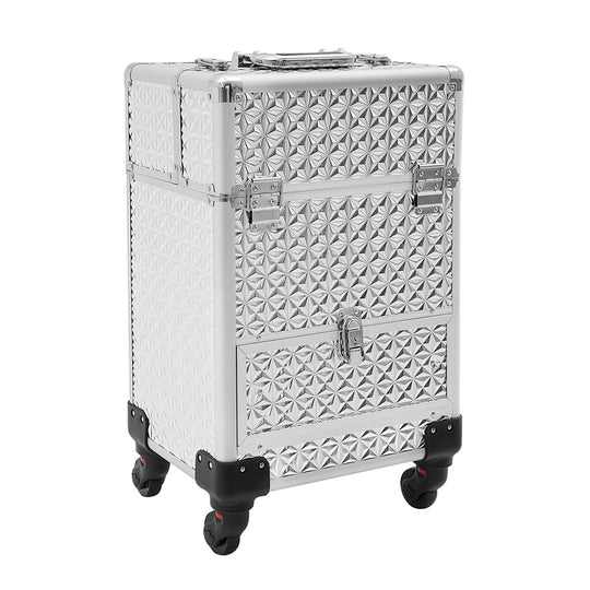 Valise esthétique ongle argentée à roulettes-Nailona