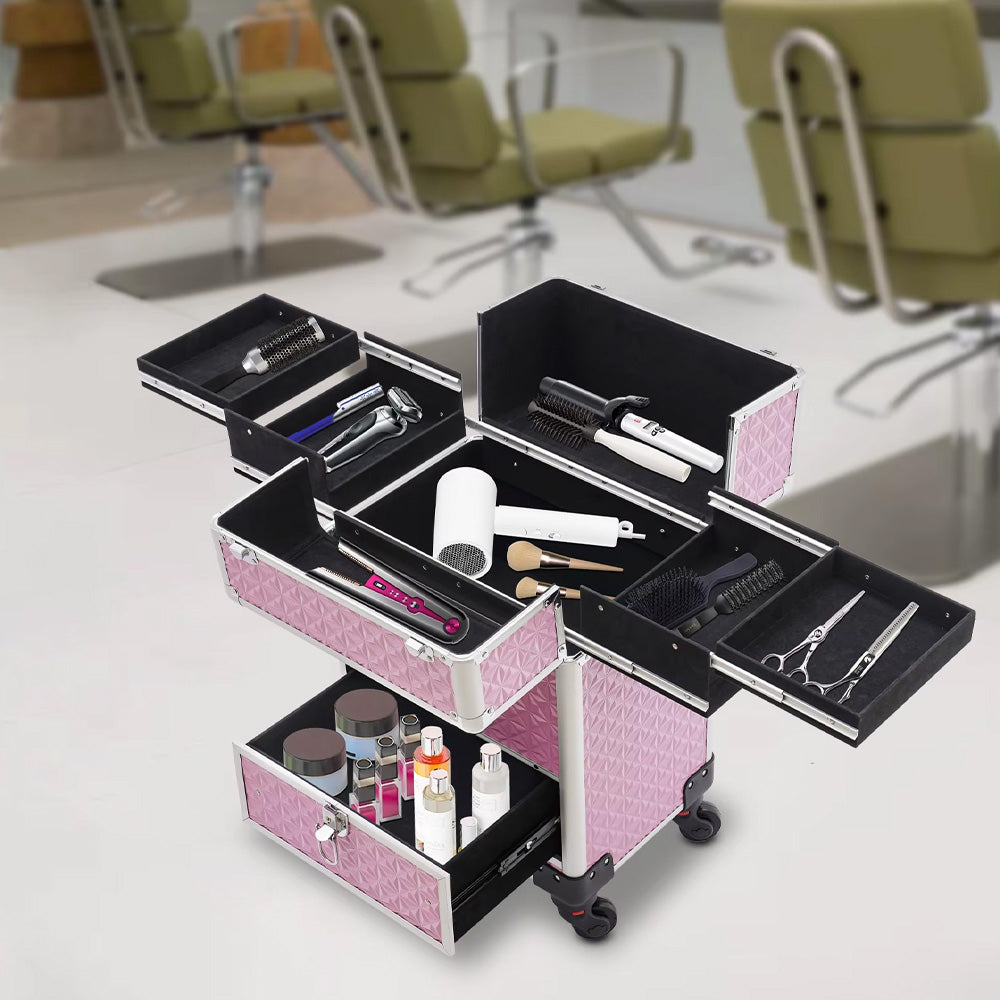 Valise esthétique rose à roulettes aluminium professionnelle-Nailona