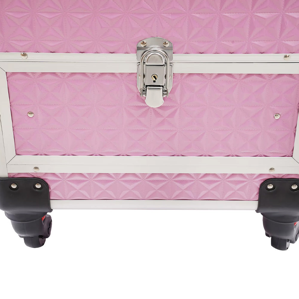 Valise esthétique rose à roulettes aluminium professionnelle-Nailona