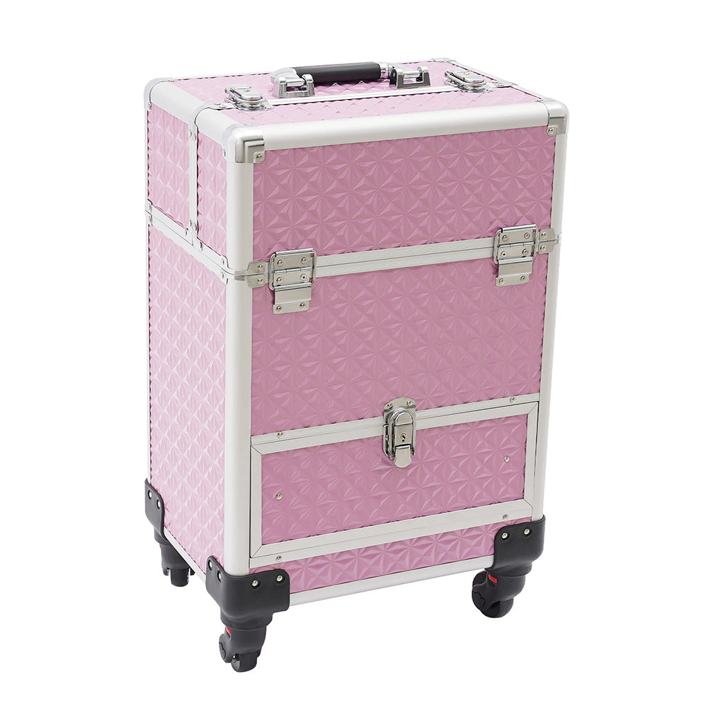 Valise esthétique rose à roulettes aluminium professionnelle-Nailona