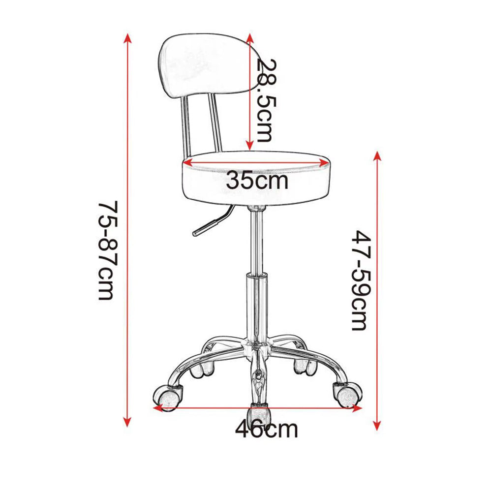 Schéma technique des dimensions de la chaise ergonomique blanche