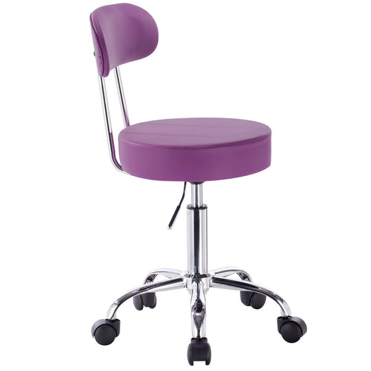 Chaise ergonomique violette avec dossier ajustable et roulettes