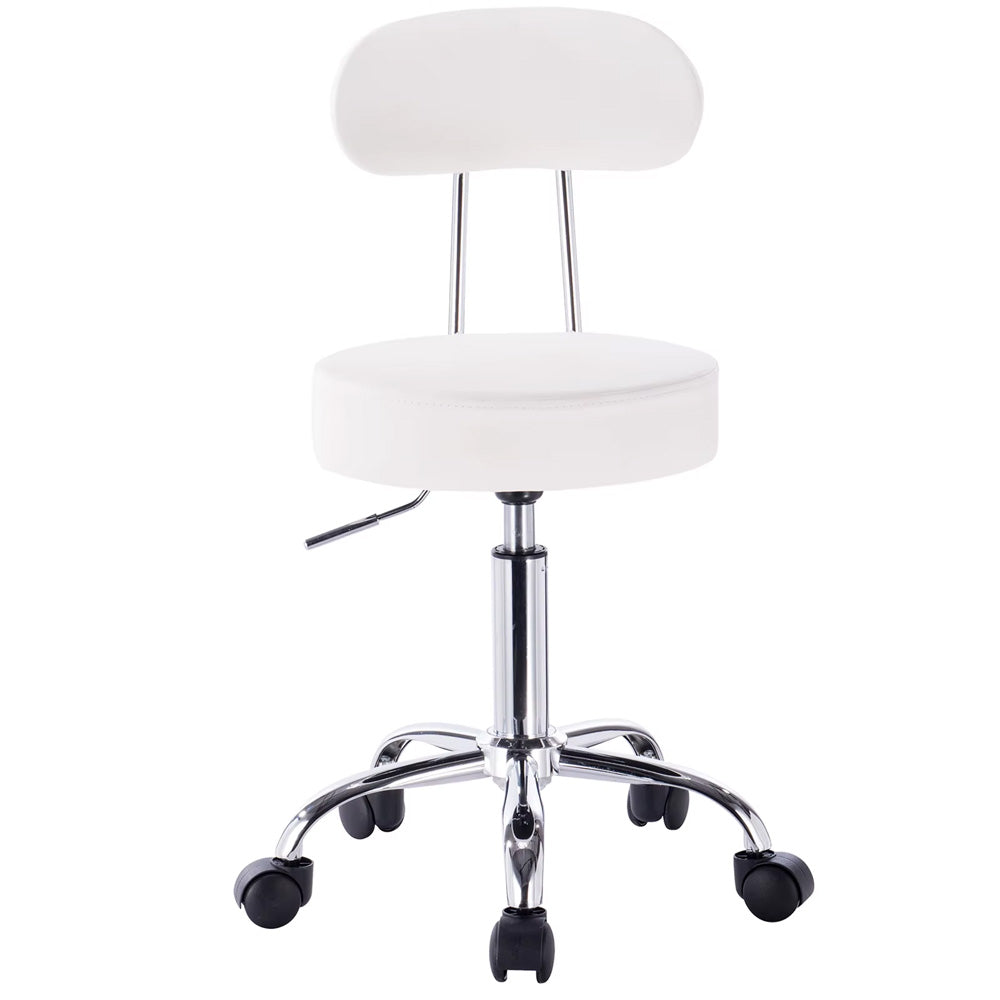Chaise blanche avec dossier et roulettes, vue arrière