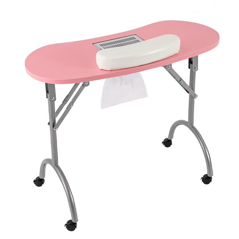 Table manucure pliante rose avec aspirateur