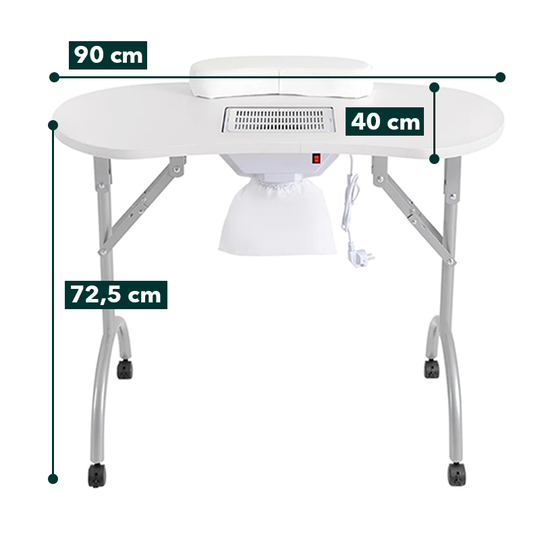 Taille et dimensions de votre table manucure pliante blanche avec aspirateur